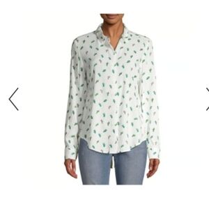 PER SE White Button-front Blouse With A Cactus Print